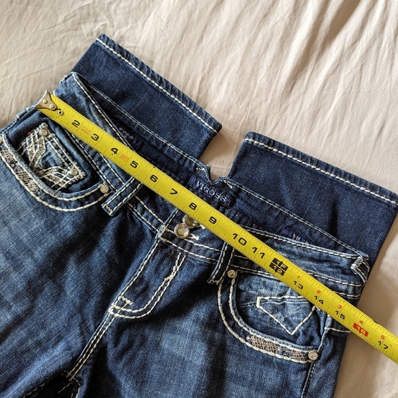 Vigoss Dark Wash The Dublin Capri Embellished Rear Pocket Size 7/8 21" Length - Picture 7 of 10